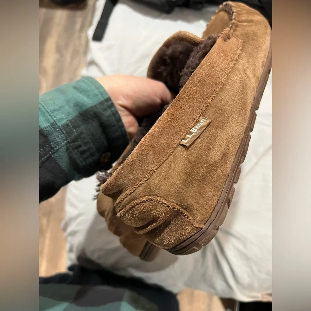 Cozy Brown Suede Men's Moccasin w lamb fur Slippers